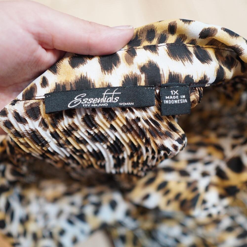 Essentials by Milano Leopard Print Pleated Peplum Button Up Blouse Y2K Glam 1X - Picture 5 of 6